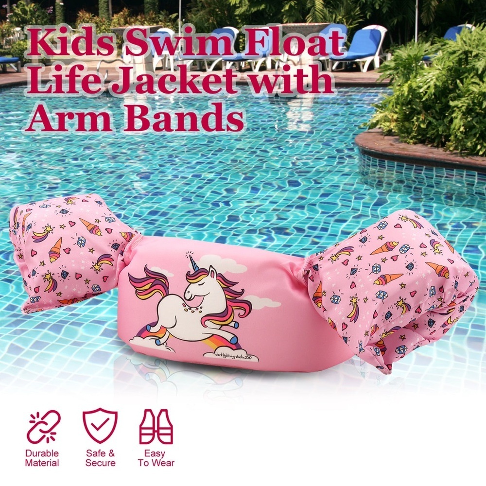 Girls Swim Float Life Jacket Vest with Arm Bands 20-50 pounds Pink Unicorn